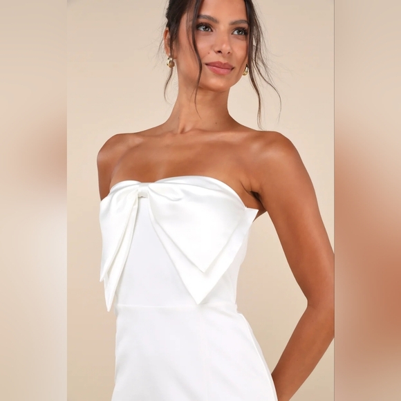 Lulus Bring the Poise White Strapless Bow Mini Dress S Wedding Party Formal - Picture 4 of 10